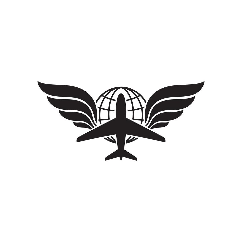 Airplane logo with wings on a white background vector