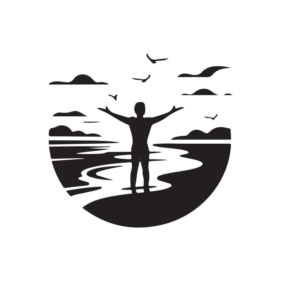 Man standing on the beach with his arms outstretched vector