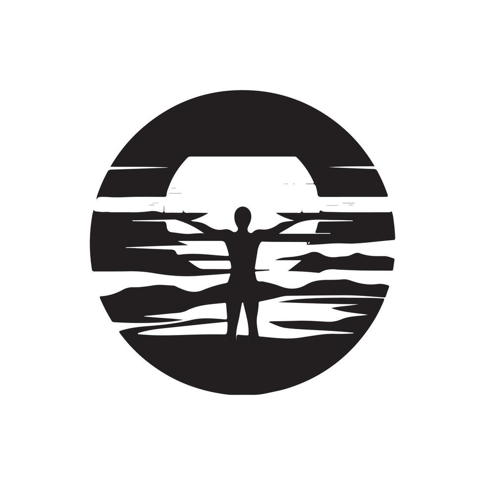 A silhouette of a man standing on a beach with the sun in the background vector