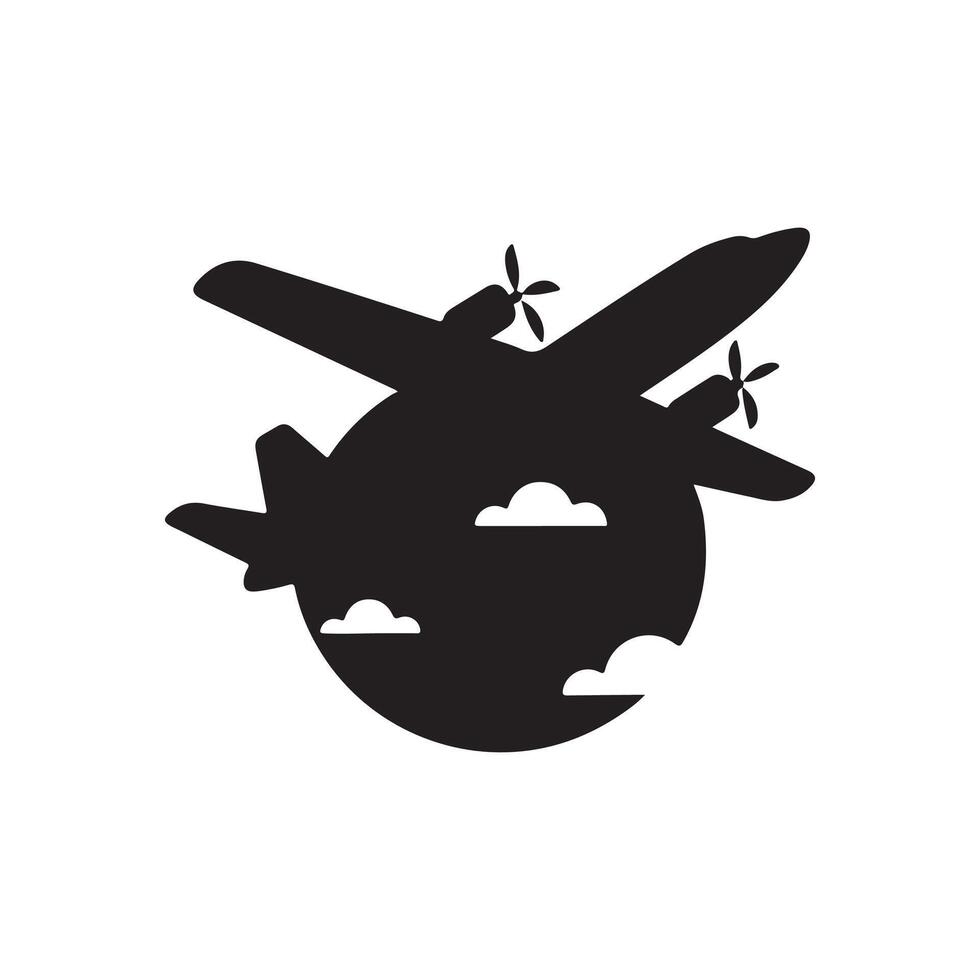 Airplane icon in black and white on white background vector