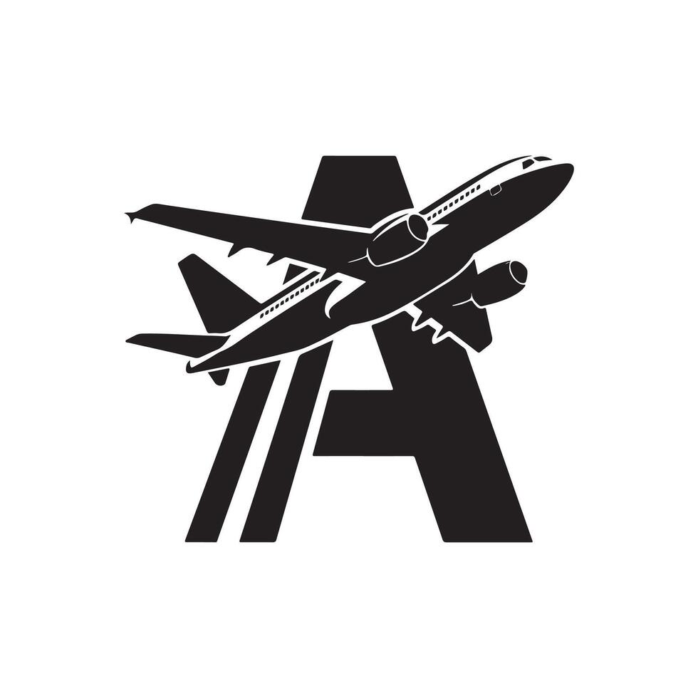 Airplane logo with letter a and airplane vector