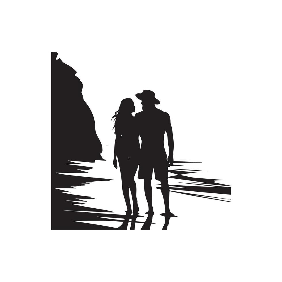Silhouette of a couple walking on the beach vector