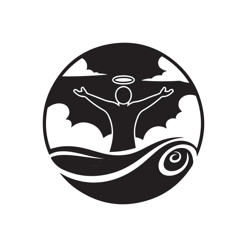 A black and white logo of a man with arms outstretched vector
