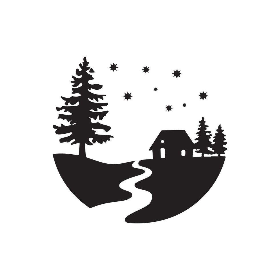 Winter landscape with house and trees vector