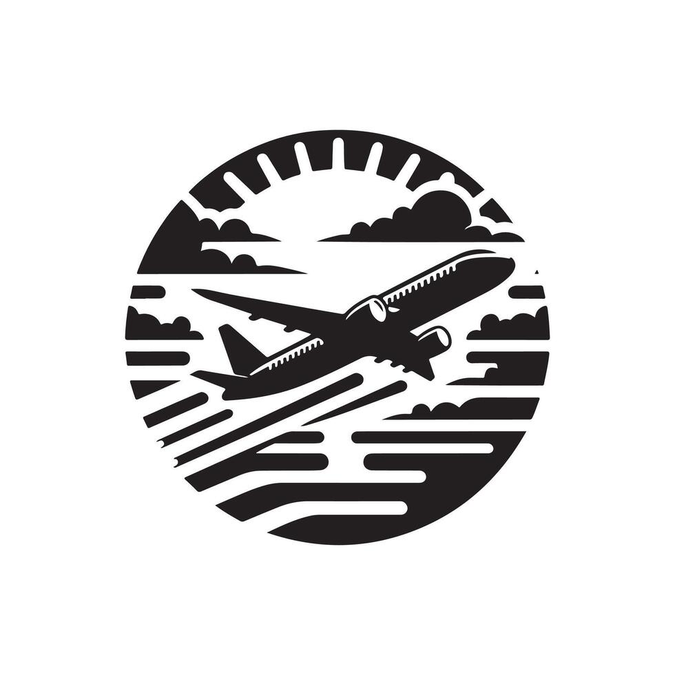 Airplane flying over the ocean and clouds vector