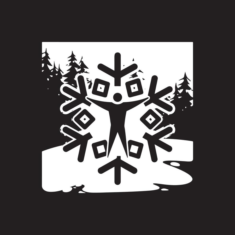 A black and white snowflake logo with a man standing in front of a snowflake vector