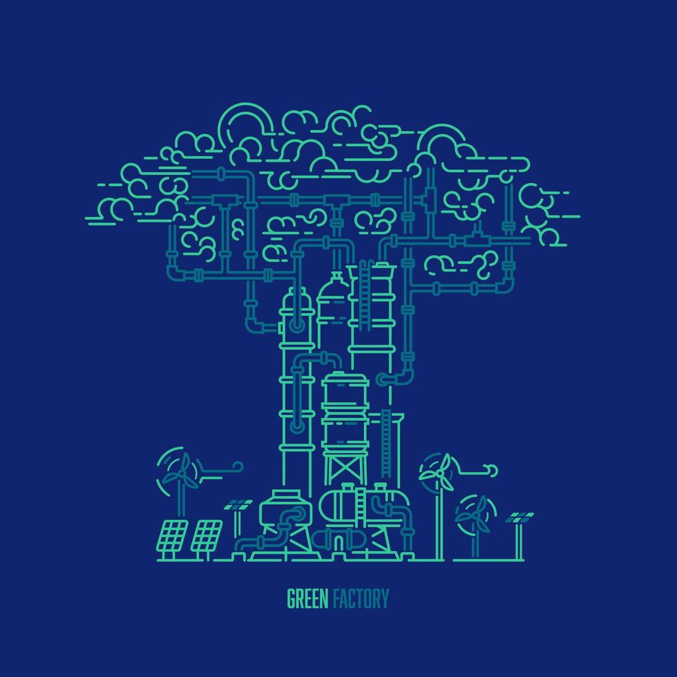 concept of green industry, graphic of factory combined with big tree vector