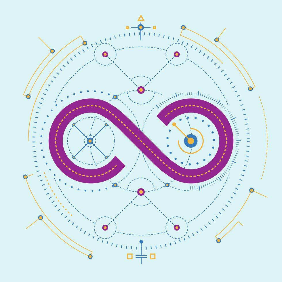 graphic of colorful infinity sign with futuristic element vector