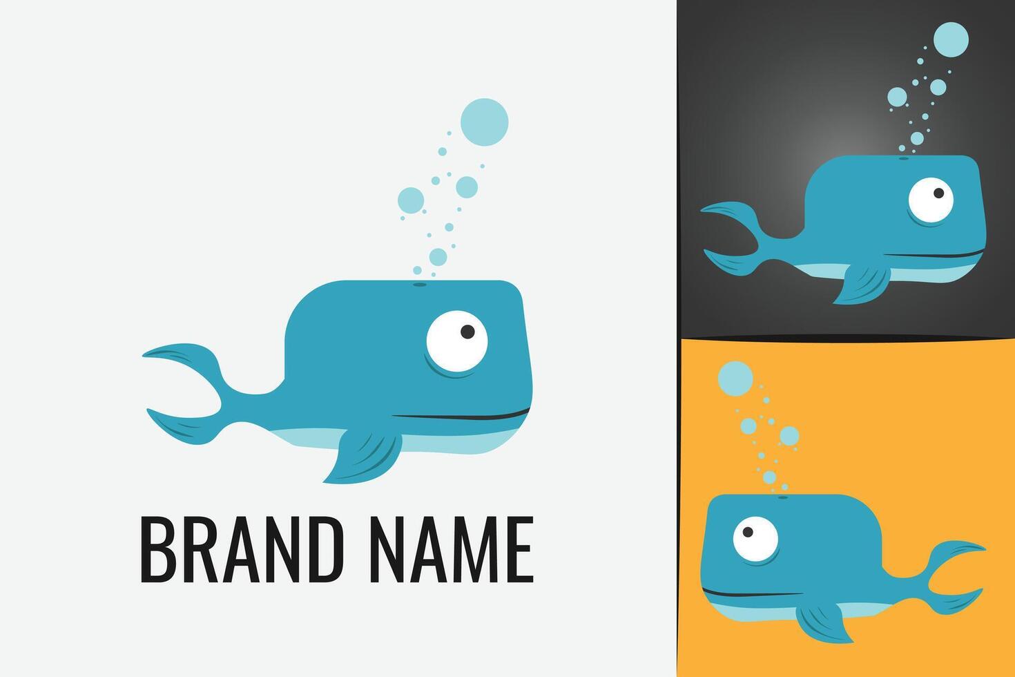 Cute blue whale mascot logo. Marine sea life logotype. Ocean whale for branding vector
