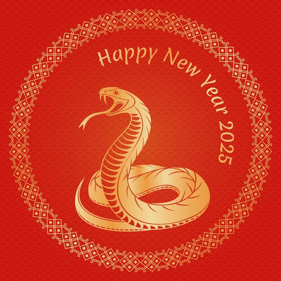 square card with snake, greetings for Chinese New Year 2025 vector