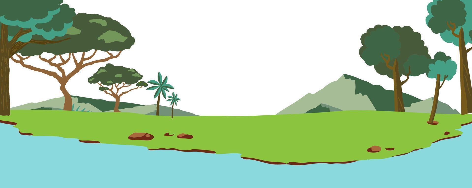 cute jungle tree landscape banner for horizontal design vector