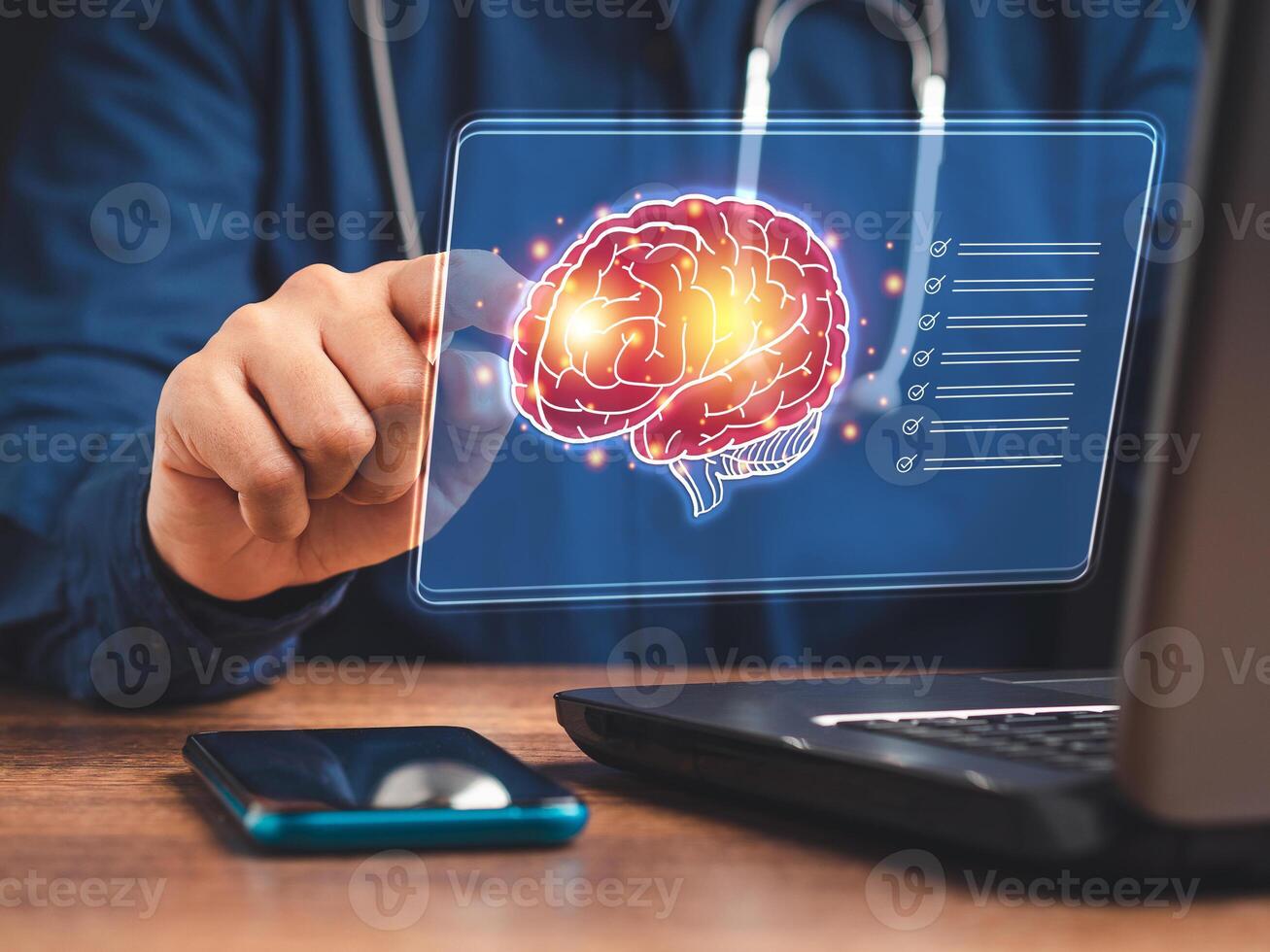 Digital image of the brain on a virtual screen. Deep learning. Machine learning and artificial intelligence photo