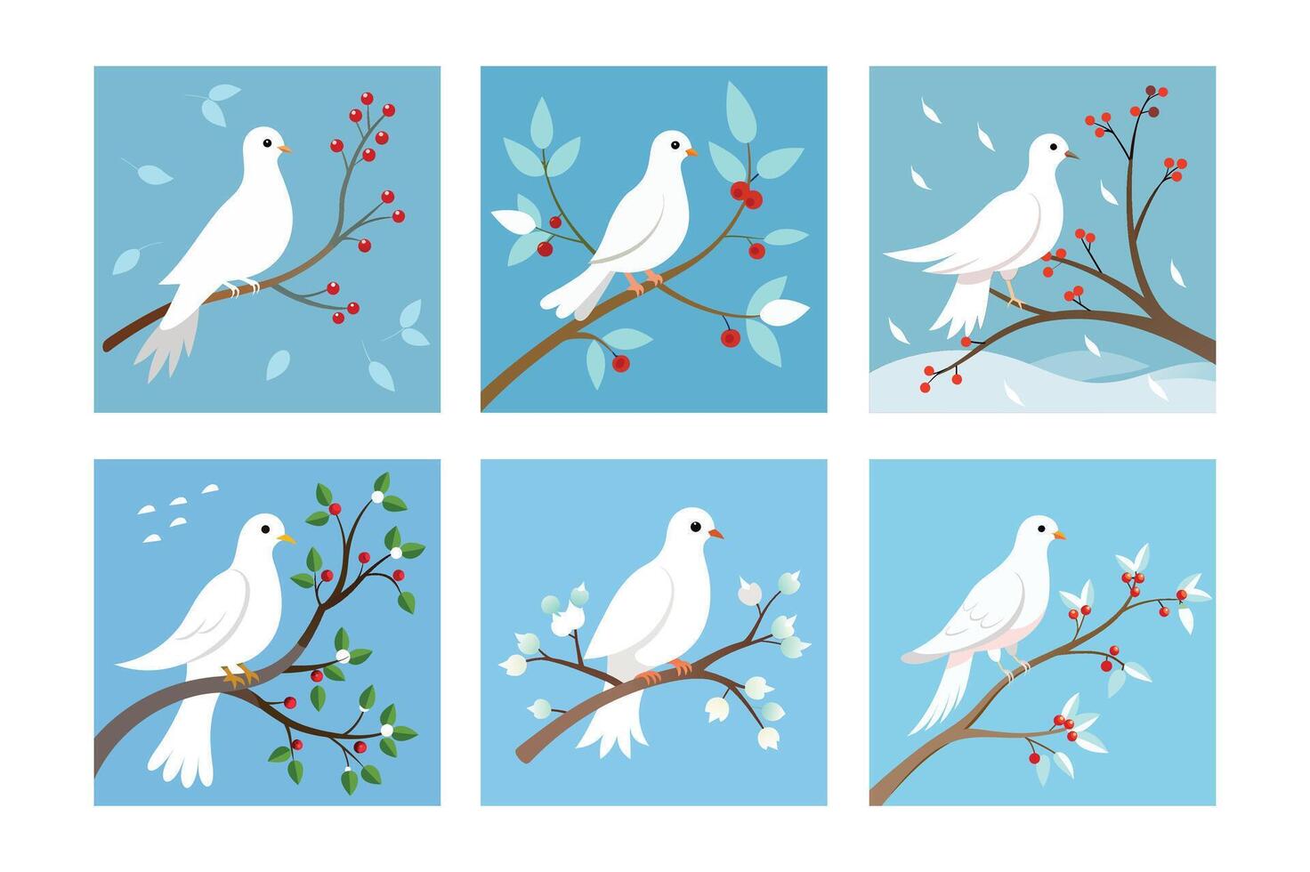 a white dove perched on a snow-covered plum tree branch. vector