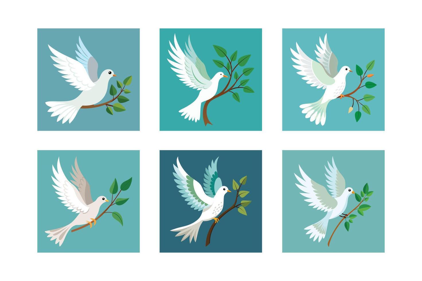 Dove flying, in its beak a tree branch. vector