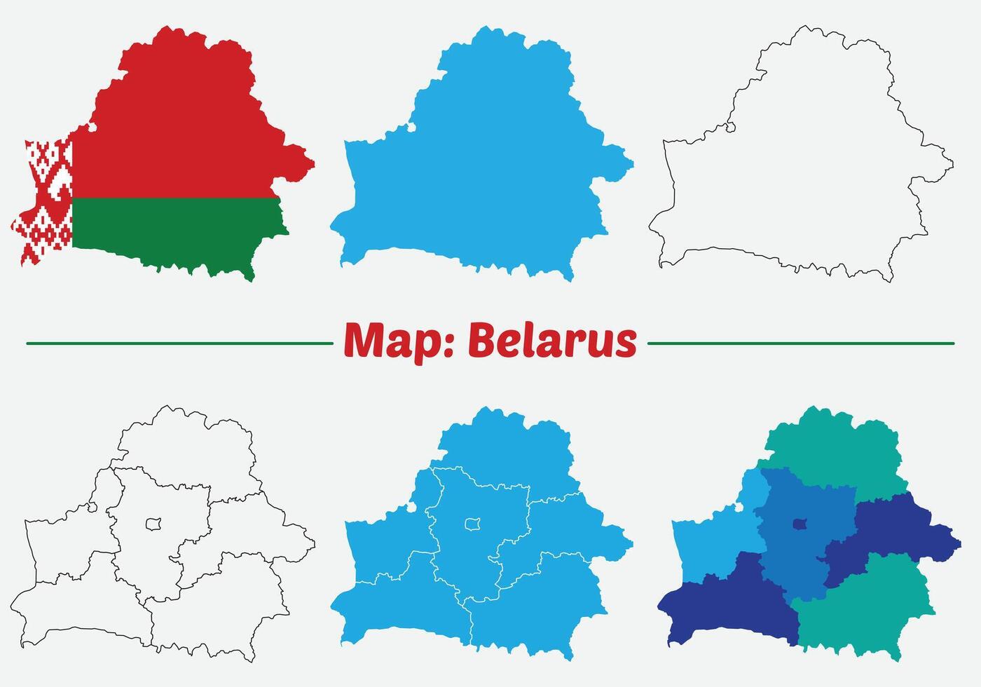 Belarus Map Flag, silhouette map of belarus, Krychaw district outline map set belarus. vector