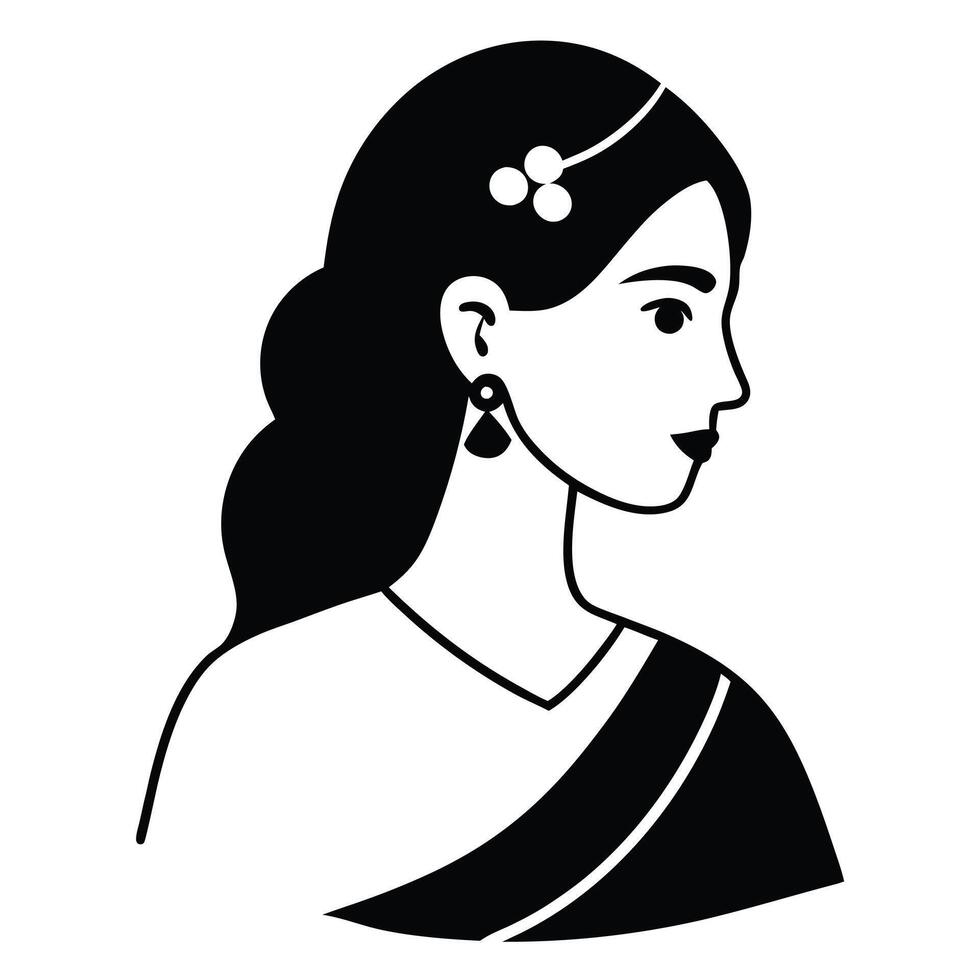 a black and white illustration of a woman with a headband vector