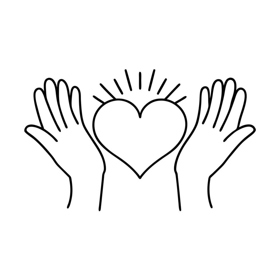 two hands with a heart in the middle, with rays coming out of them vector