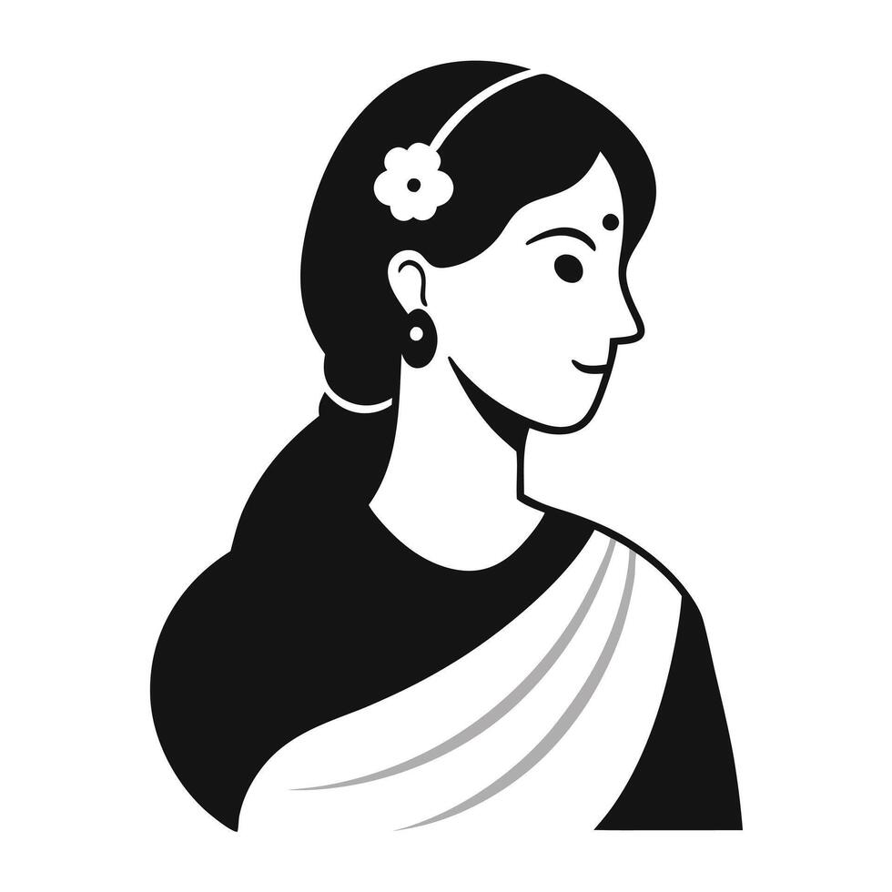 a woman in a sari with a flower in her hair vector