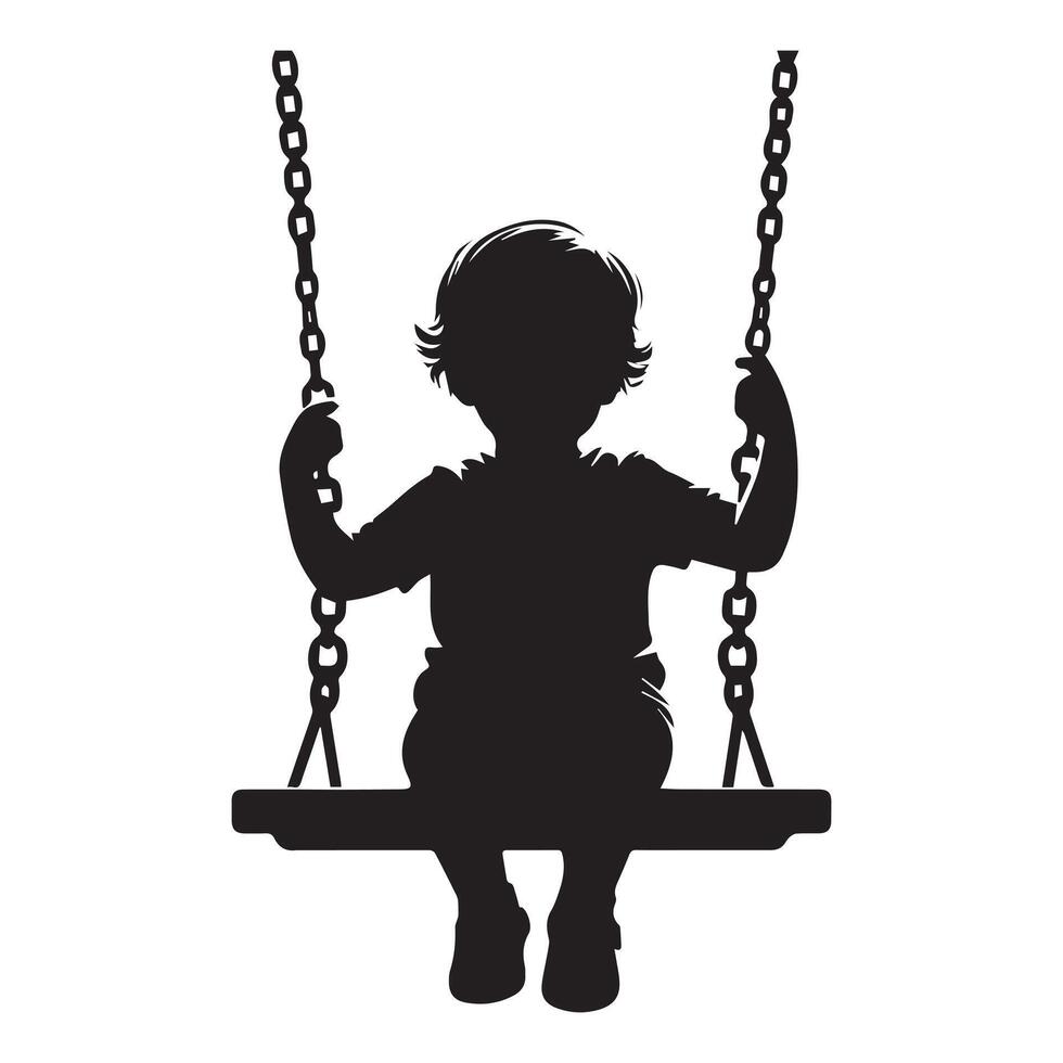 silhouette of a little boy on a swing vector