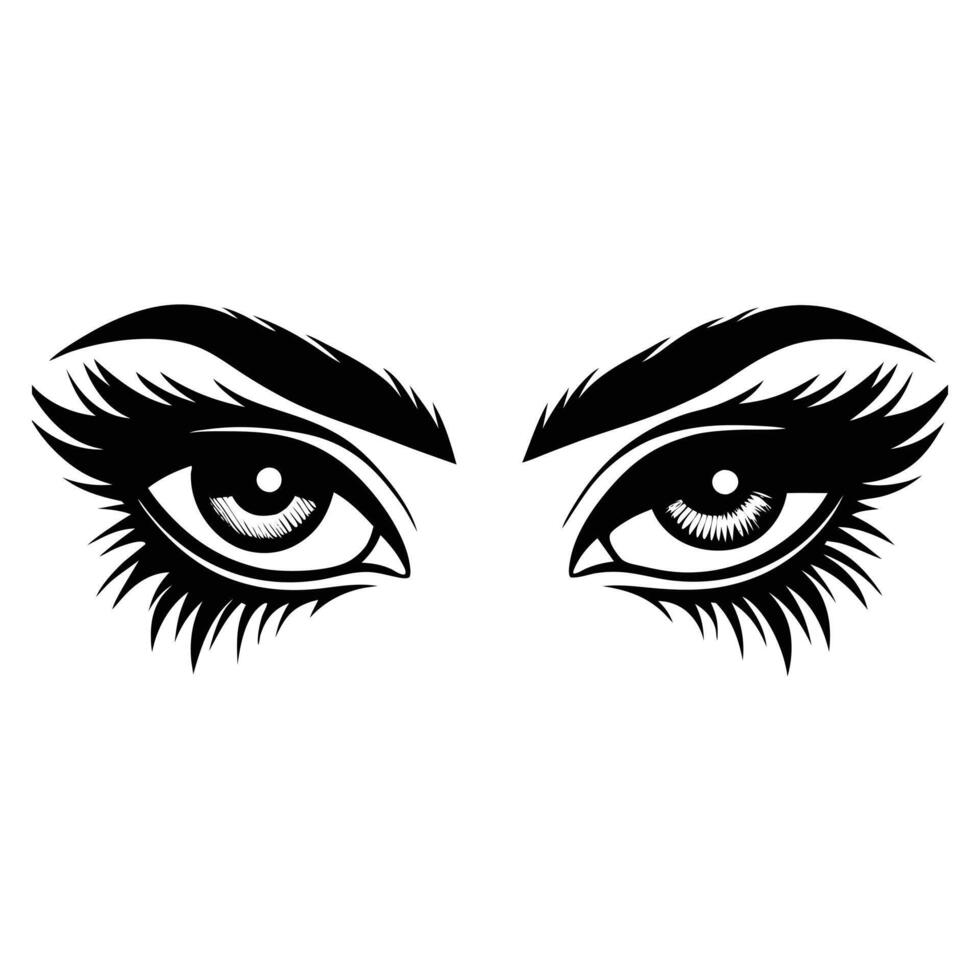 a black and white illustration of a woman's eyes vector