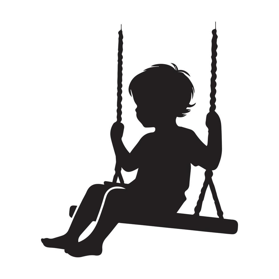 silhouette of a little boy on a swing vector