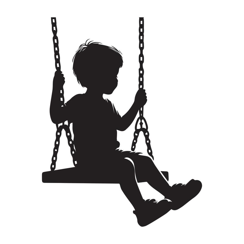 silhouette of a little boy on a swing white background vector