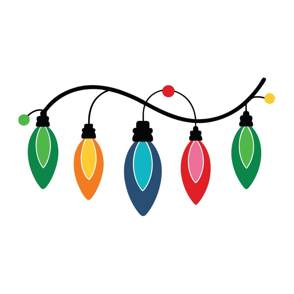 Christmas lights clip art white background. vector