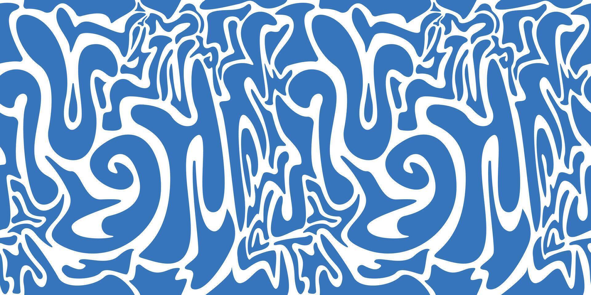 Abstract seamless pattern with organic blue shapes. Flat background minimalist boho style. Wavy liquid distorted shapes ilustration vector