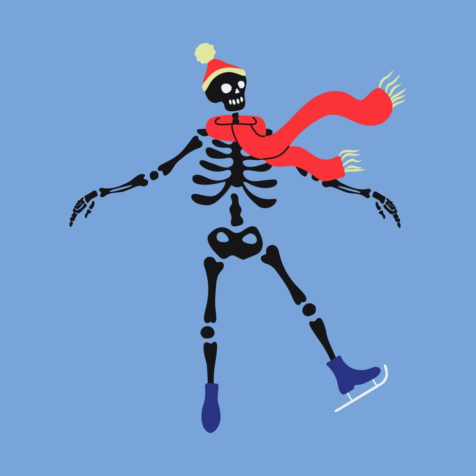 Funny skeleton skating. Cute skeleton bones character. vector