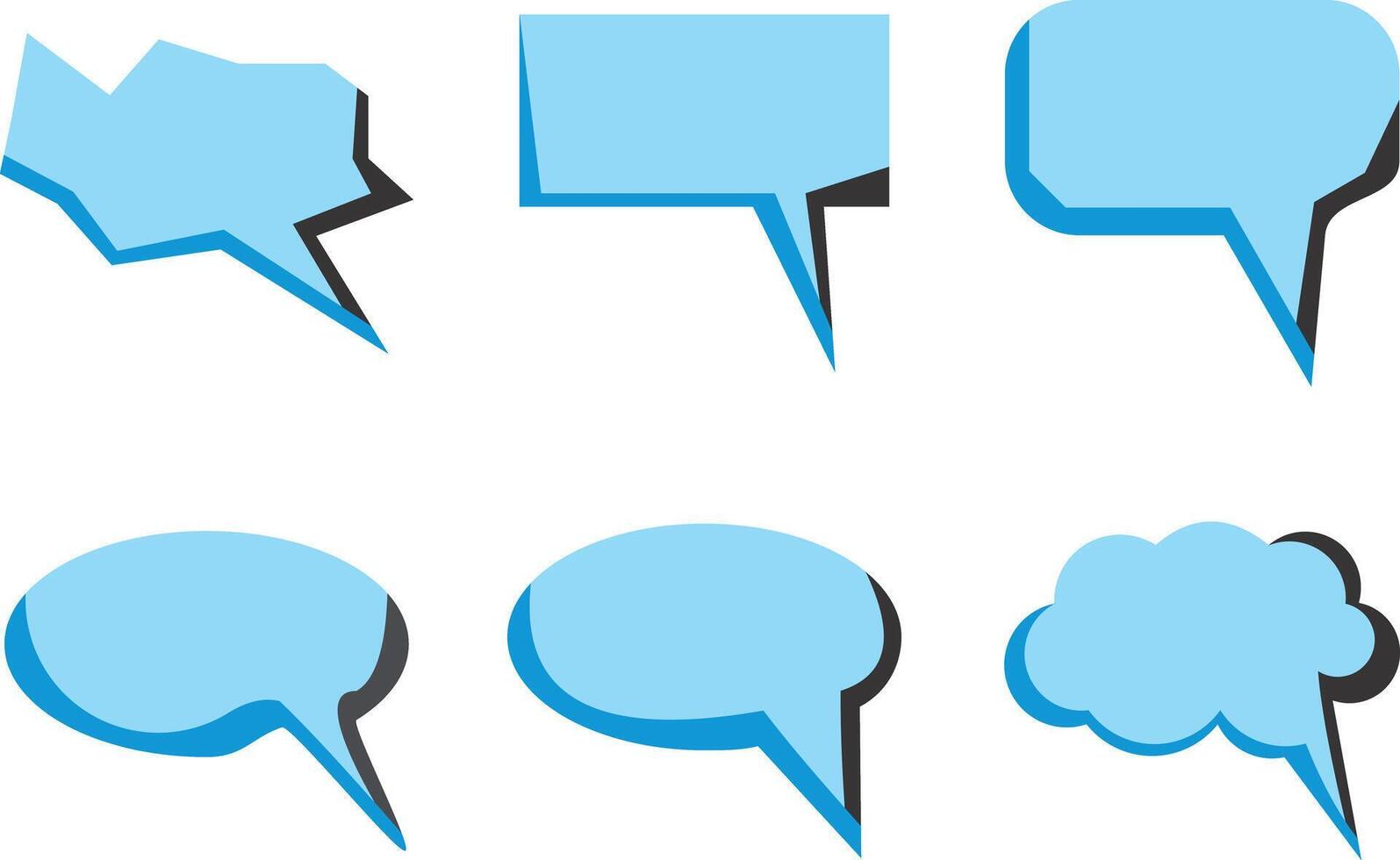 A set of six blue speech bubbles in various shapes, perfect for comics, presentations, or graphic design projects. Each bubble has a unique design, adding versatility to your creative work. vector