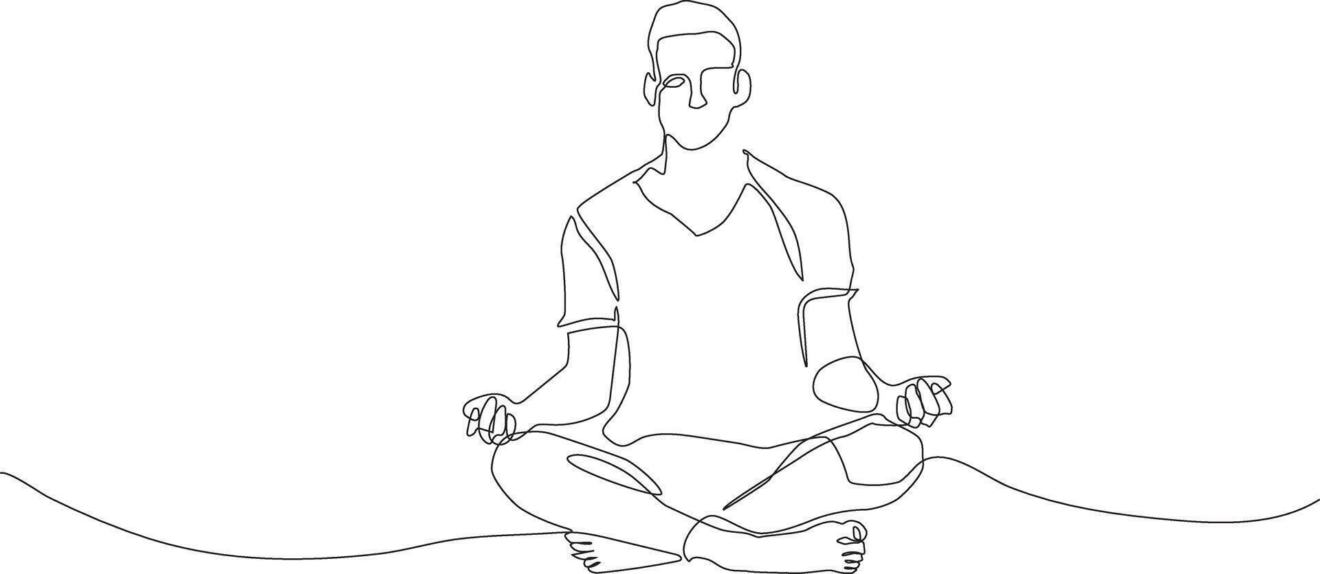 young man meditates in lotus pose. yoga, relaxation vector