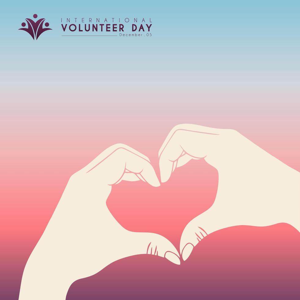 International Volunteer Day, with an illustration of hands forming an icon of love vector