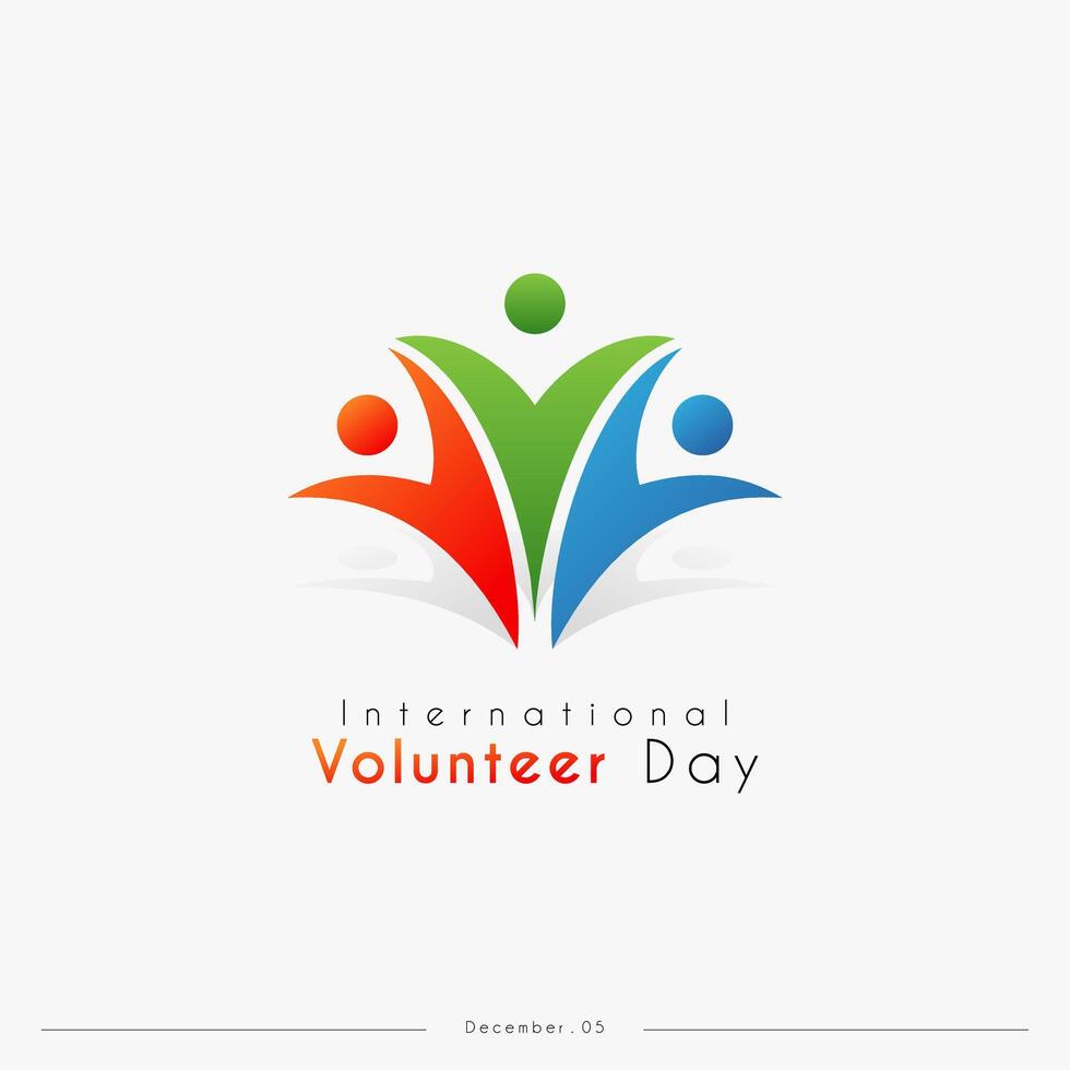 International Volunteer Day, with 3 volunteers icon design, suitable for poster, greeting card etc vector
