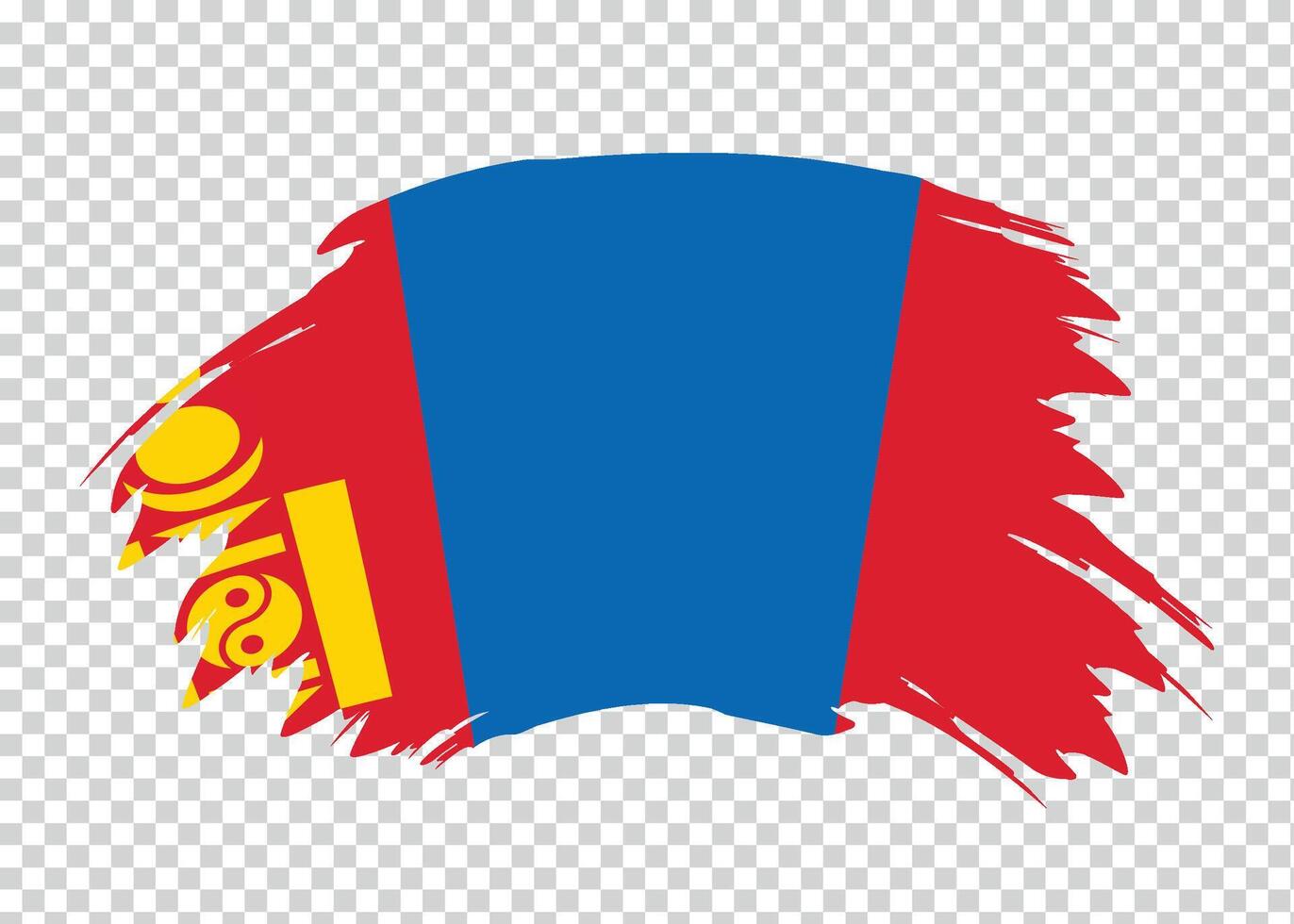 Flag of Mongolia with distressed paint stroke brush effect on isolated background vector
