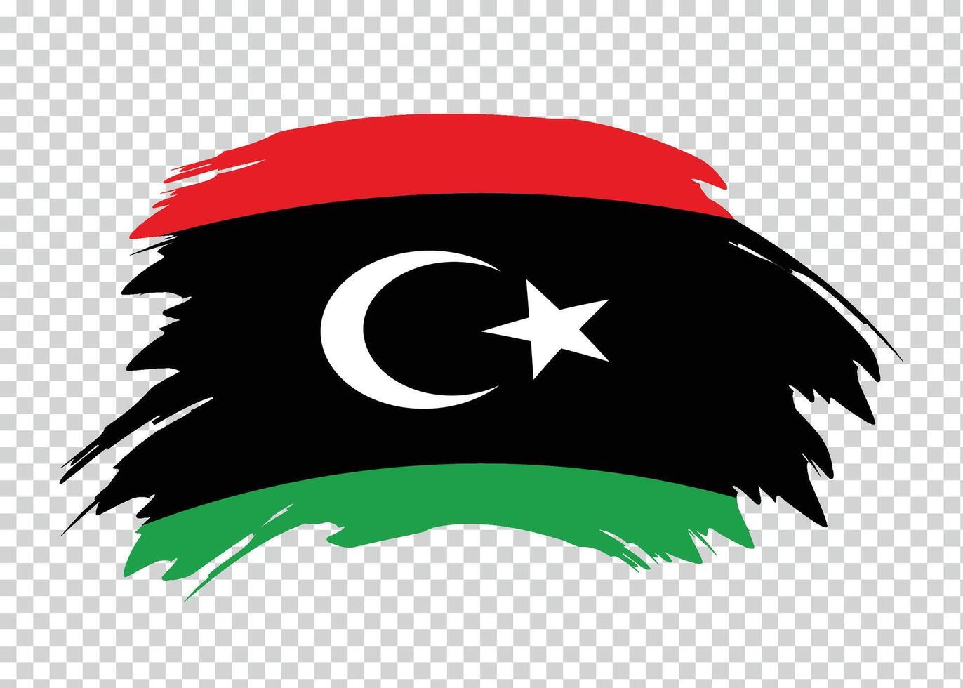Flag of Libya with distressed paint stroke brush effect on isolated background vector