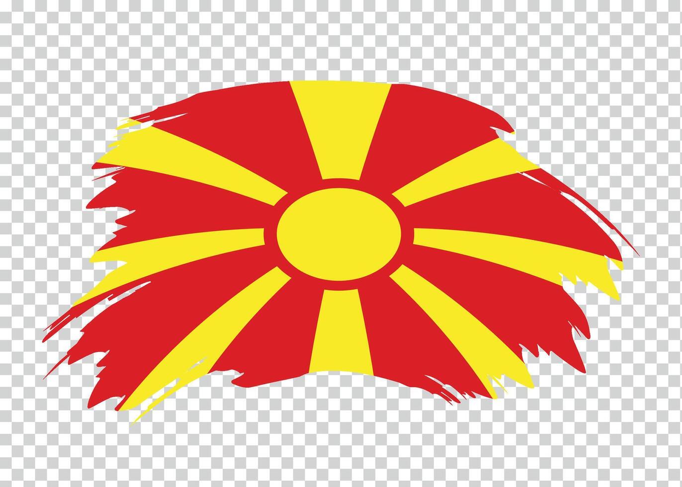 Flag of North Macedonia with distressed paint stroke brush effect on isolated background vector