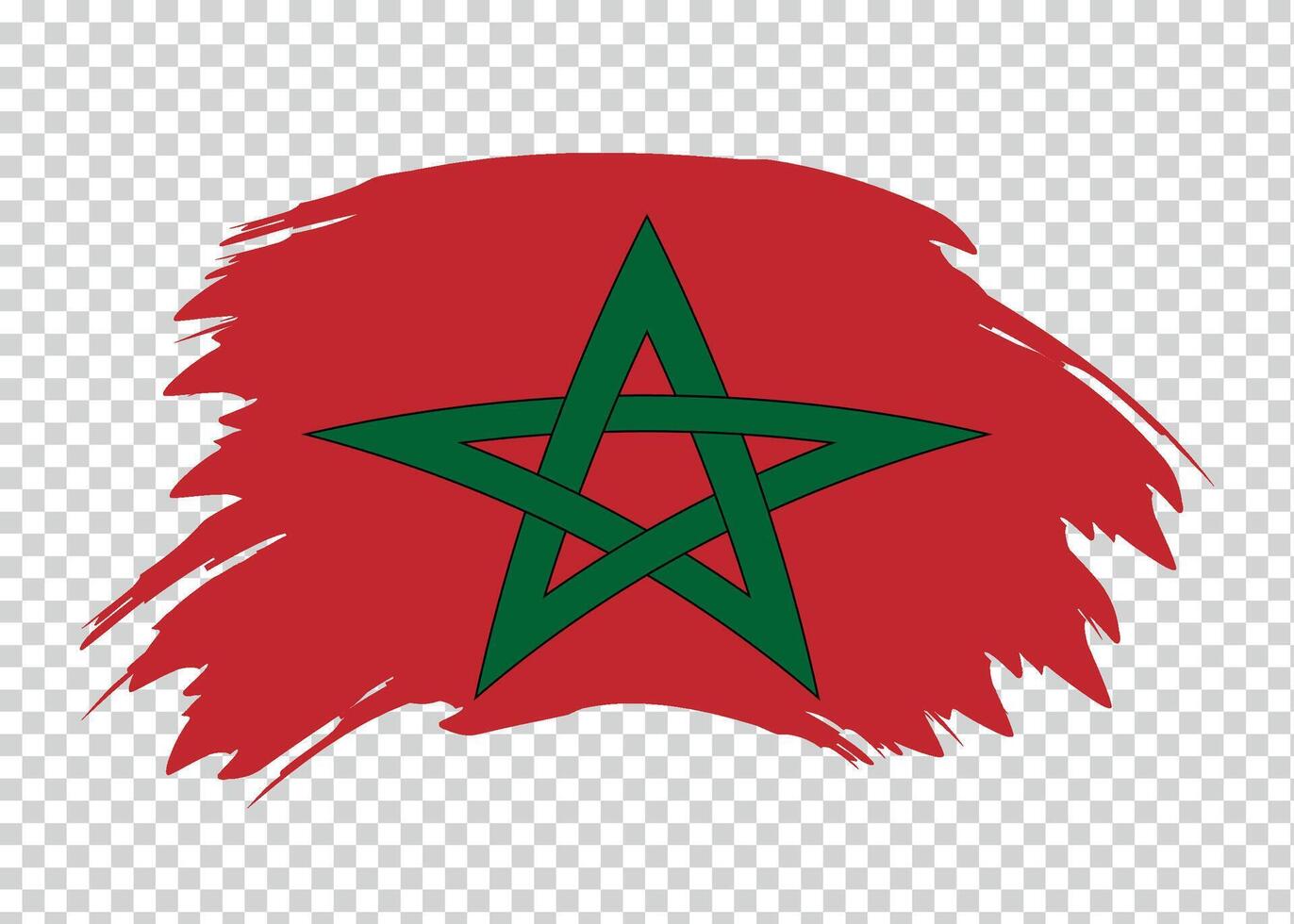Flag of Morocco with distressed paint stroke brush effect on isolated background vector
