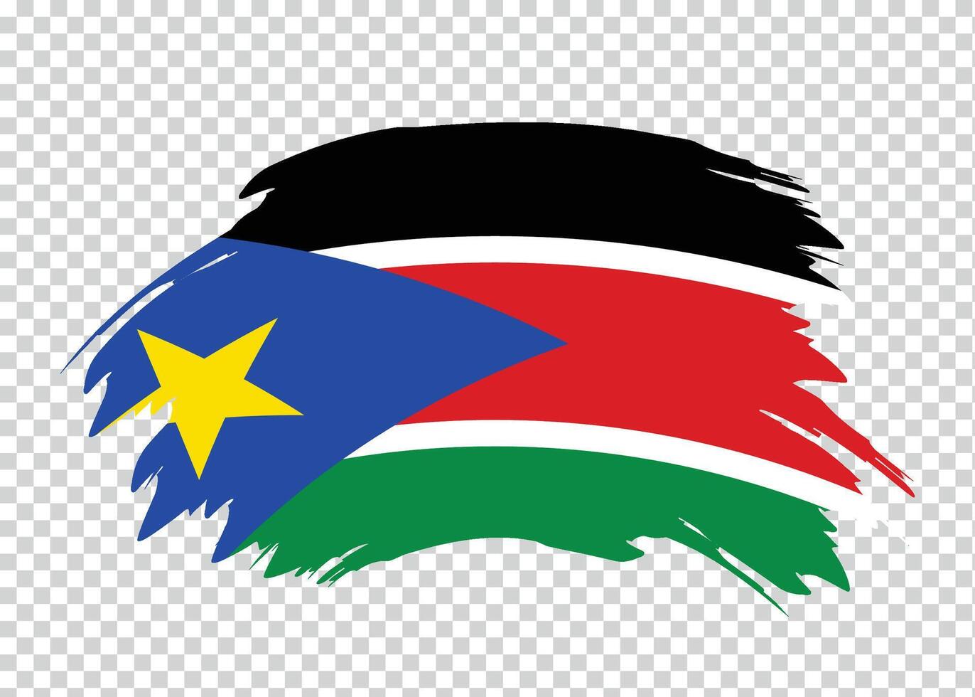 Flag of South Sudan with distressed paint stroke brush effect on isolated background vector