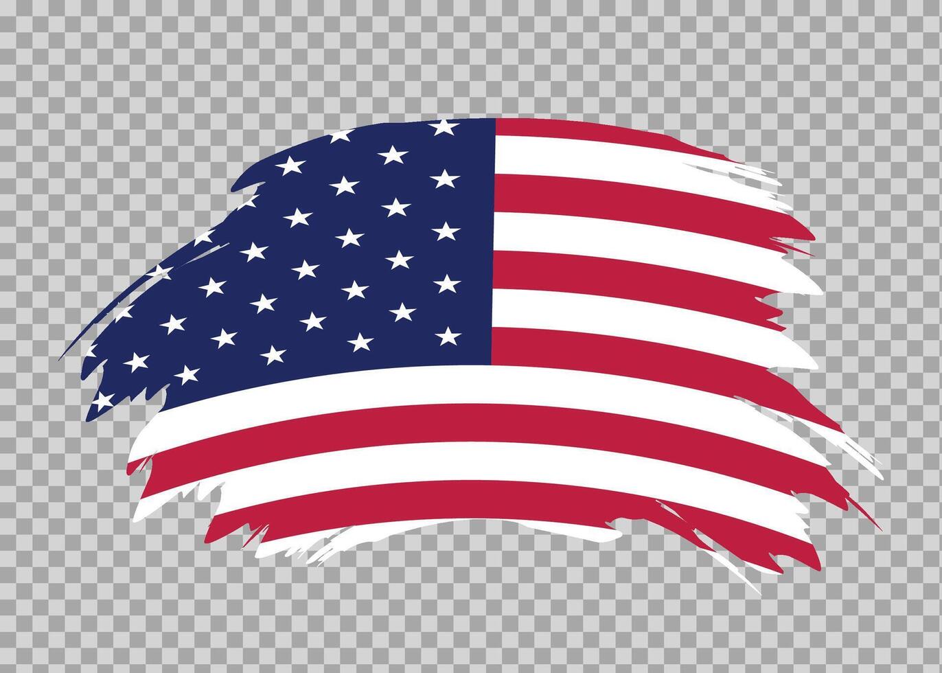Flag of United States with distressed paint stroke brush effect on isolated background vector