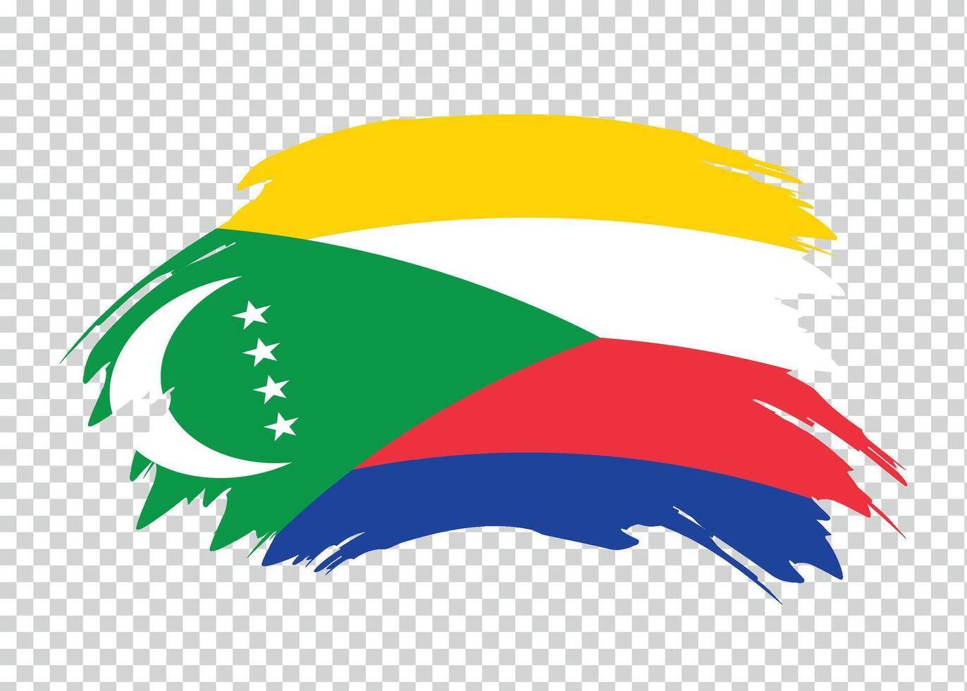 Flag of Comoros with distressed paint stroke brush effect on isolated background vector