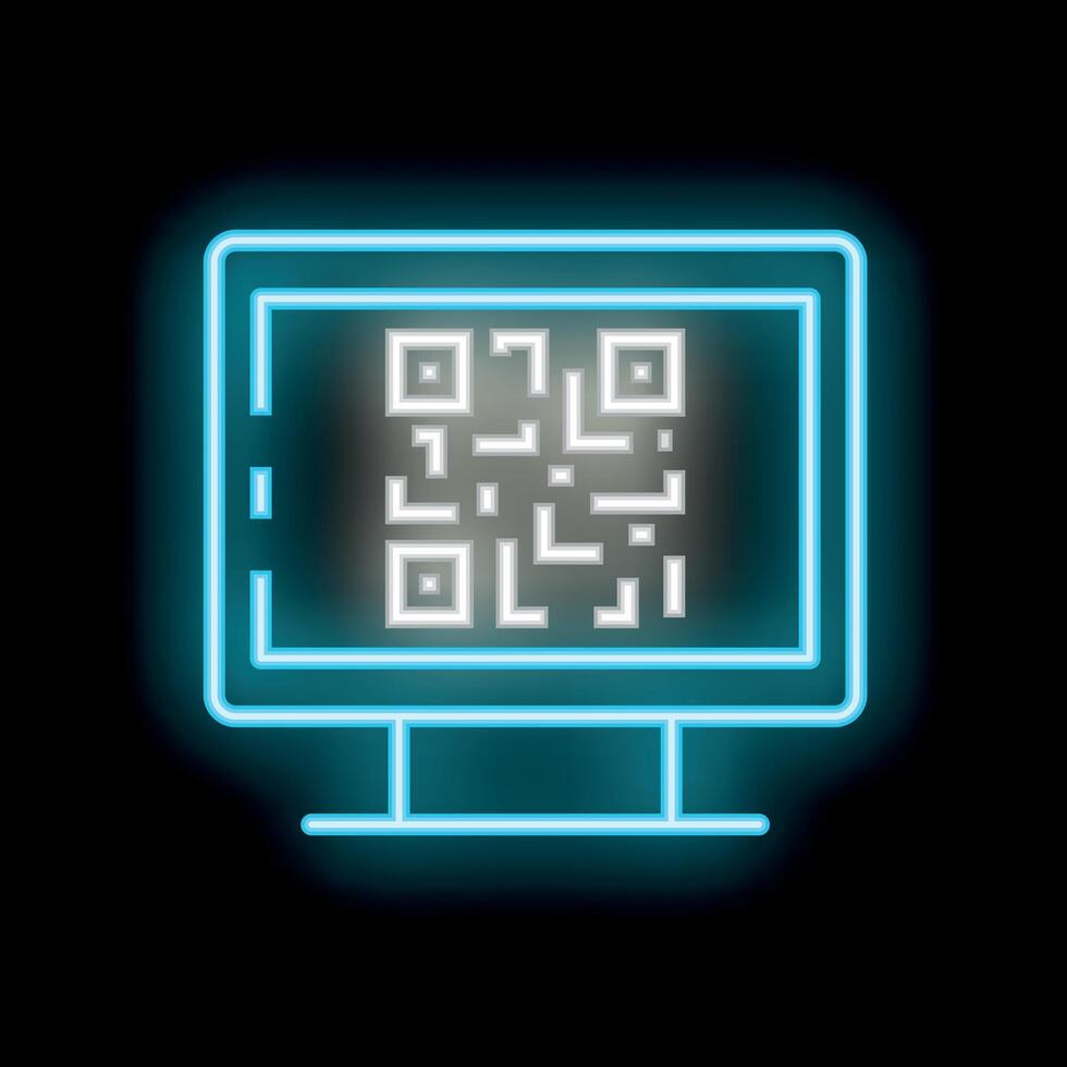 neón computadora pantalla mostrando qr código para exploración vector