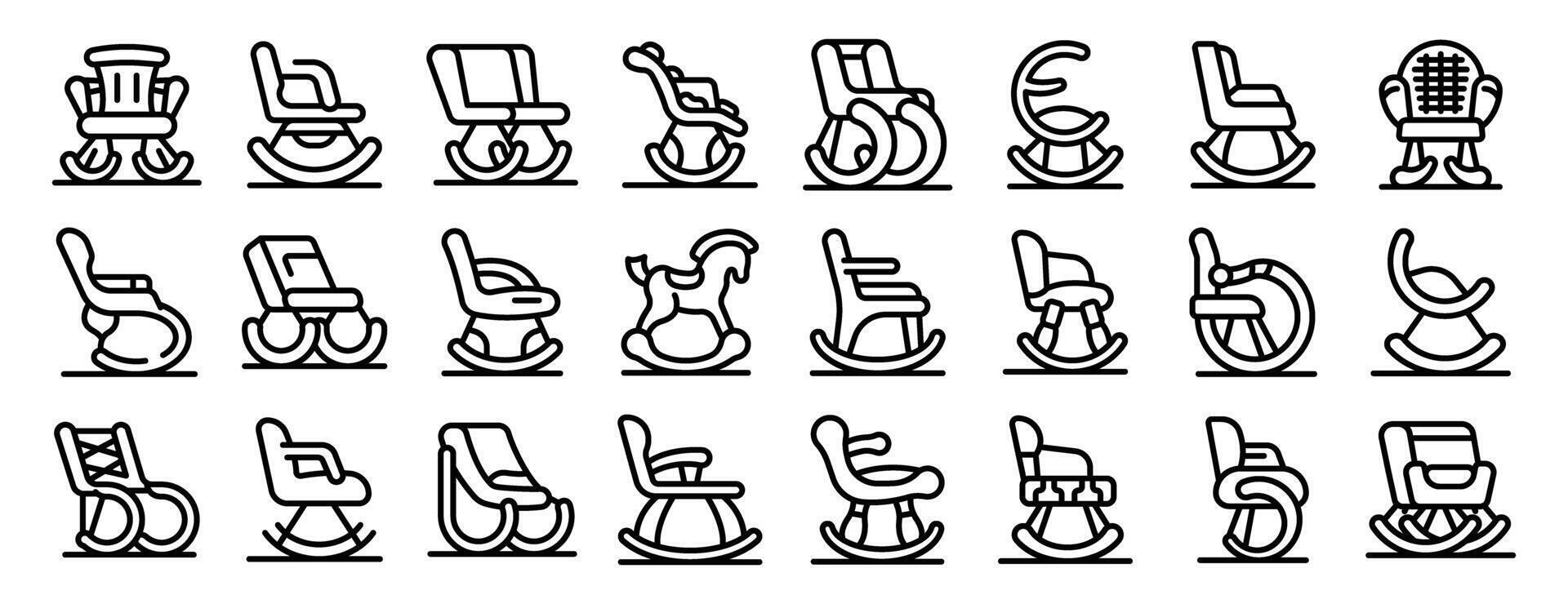 Rocking chair icon set. Comfortable rocking chairs allowing gentle rocking motion, perfect for relaxation and rest vector
