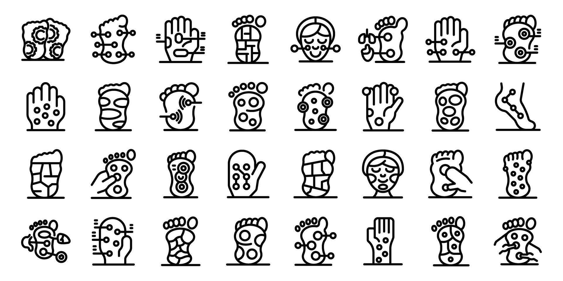 Reflexology icon set. Acupressure and acupuncture points on feet and hands stimulating healing and well being vector