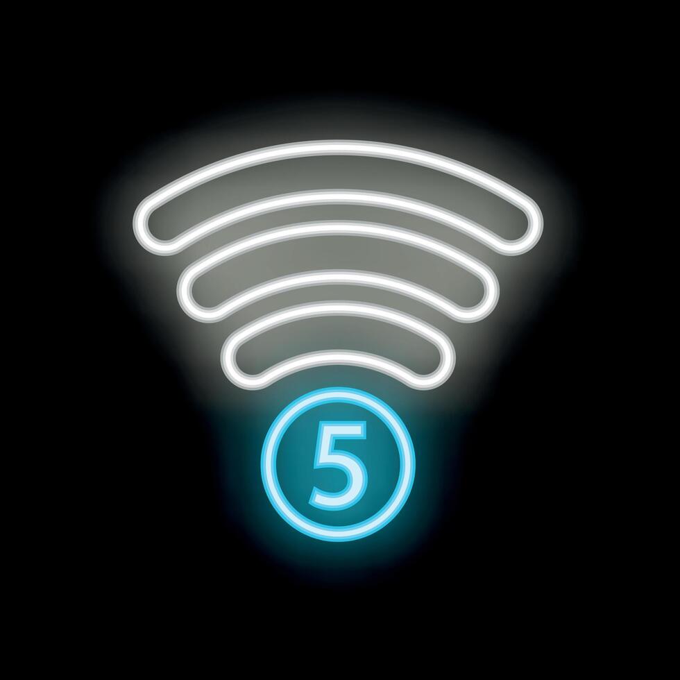 Wifi 5 neon sign glowing on a black background vector