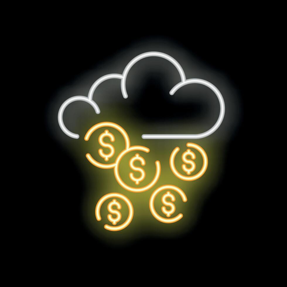 Neon sign representing cloud computing making money raining dollars vector