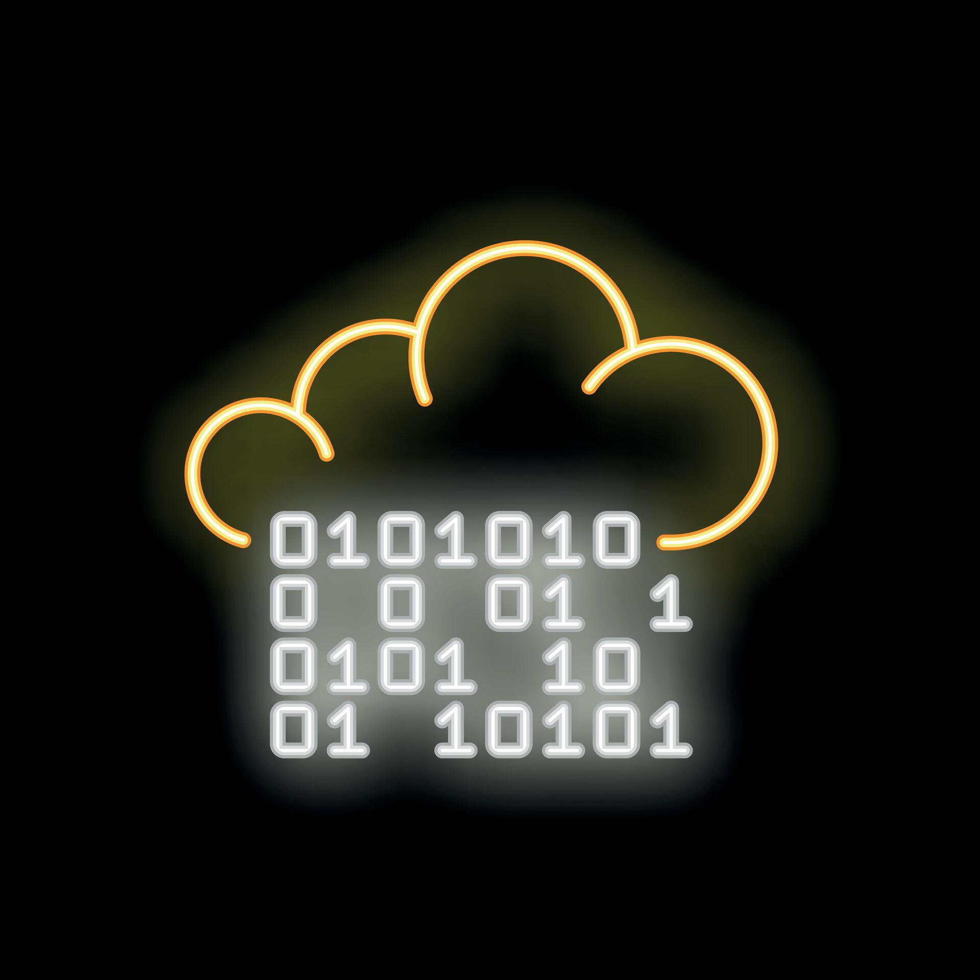 Neon cloud computing with binary code illustrating cloud storage ...