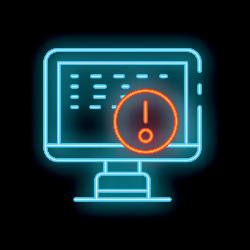 Neon computer monitor showing an error message on black background vector