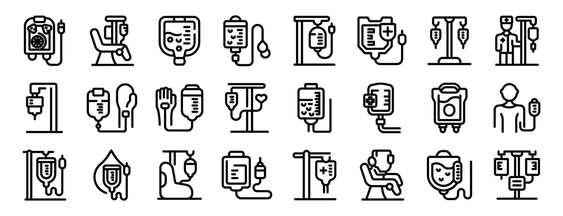 Iv therapy icon set. Medical infusion and transfusion icons representing intravenous therapy and healthcare vector