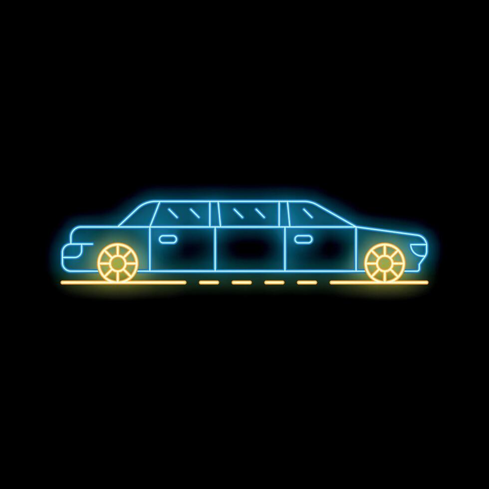 Neon sign of long limousine moving on a road at night vector