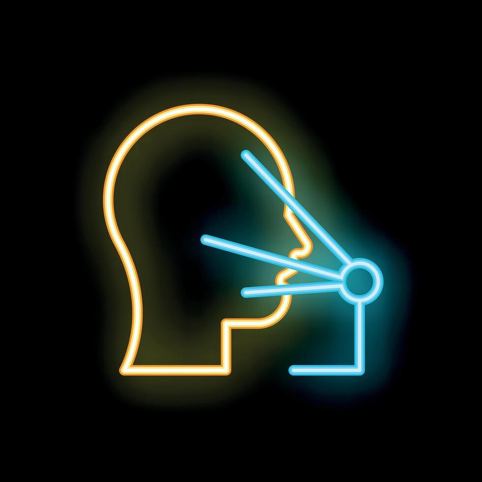 Neon icon of human head speaking in microphone representing podcast vector